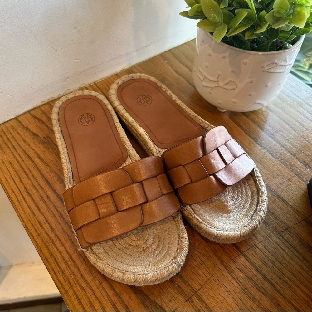 Massimo Dutti Brown Woven Leather Jute  Espadrille Sandal W8